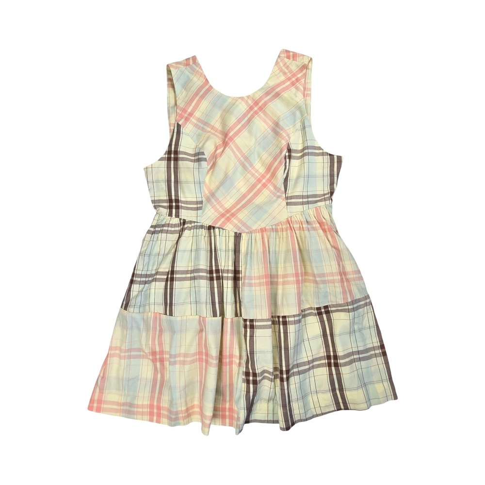 Lyrebird Anthropologie Plaid Patchwork Mini Dress Open Back Cottagecore NWT